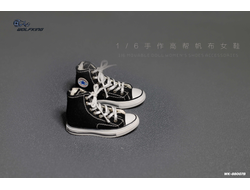 Женские кеды (черные) 1/6 hand-made high-top canvas women's shoes (WK-88007B) - WOLFKING