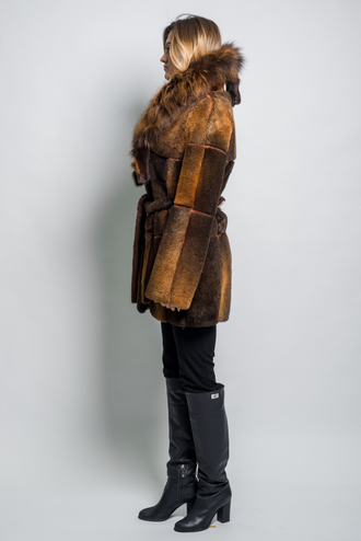 Шуба женская куртка парка лилия  натуральный мех морской котик, зимняя, золотисто коричневая арт. Ц-030