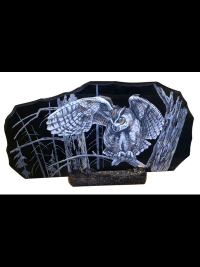 Картина "Сова" на спиле камня долерит