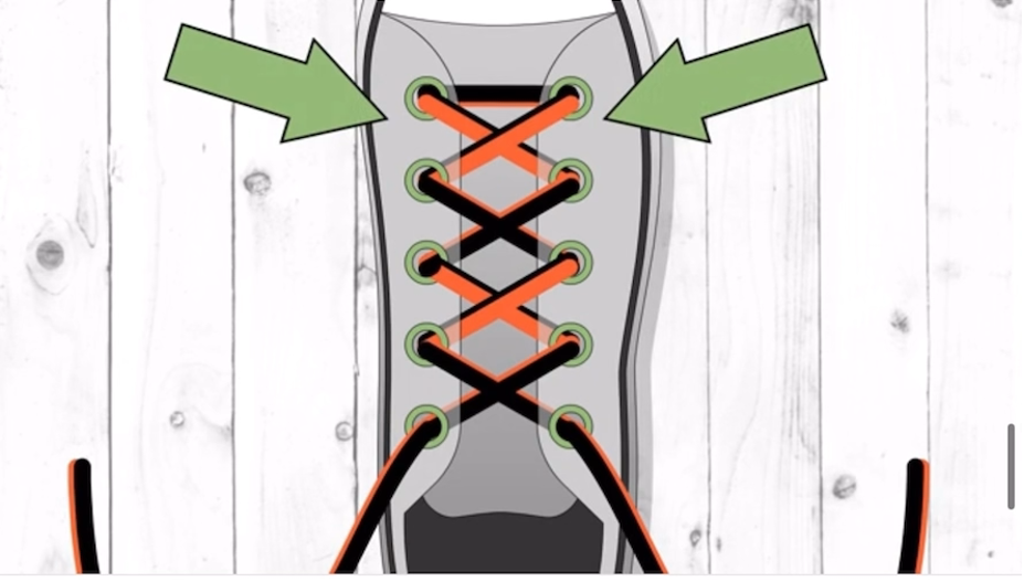 Леня зашнуровал кеды перекрестной шнуровкой