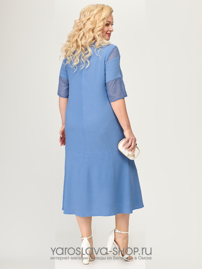 Нарядное платье голубого цвета шифон с ажурной вышивкой