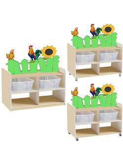 ТУМБА ДЛЯ ИГРУШЕК И ПОСОБИЙ 19 ДВУСТОРОННЯЯ С 4-МЯ КОНТЕЙНЕРАМИ