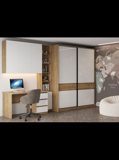 Бостон Шкаф-купе ШК-005 МДФ Дуб крафт золотой/Белый глянец