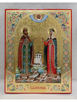 Петр и Феврония Муромские, Святые Чудотворцы. Рукописная икона. 22х28см.