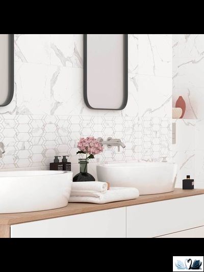 Плитка настенная Creto Purity Scales белый 25х40 см, матовая под мрамор с вторым узорным рисунком