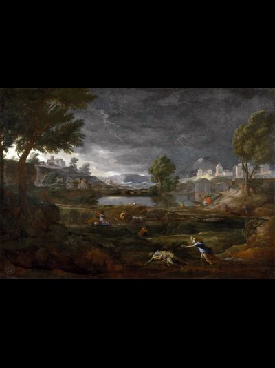 Картина обогреватель, репродукция Никола Пуссен Грозовой пейзаж с Пирамом и Фисбой