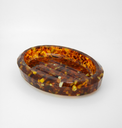 Мыльница овальная с мелким янтарем