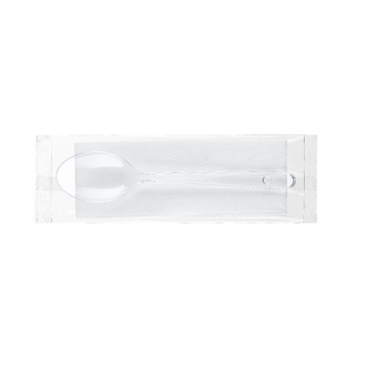 Комплект ложка прозрачная, 180мм ПС+ салфетка белая   1-сл. 400 штук в коробке (4601л)