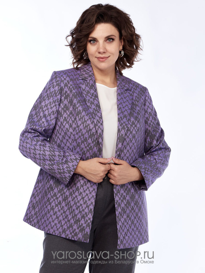 Двухпредметный брючный комплект с жакетом в клетку фиолетового цвета