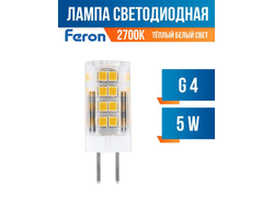 Лампа Feron G4 230V 5W(460lm) 2700K 2K 45x16 прозрач. LB-432 25860