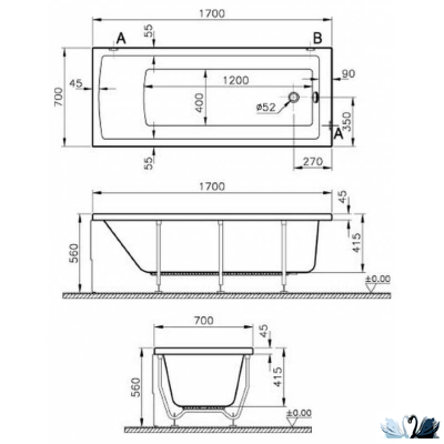 Ванна Vitra Neon 52530001000, 170 х 70 см, акриловая