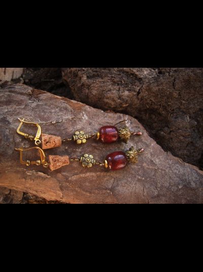 Бохо-серьги "Вино из шиповника" с тигровым глазом и дисками гитарных струн