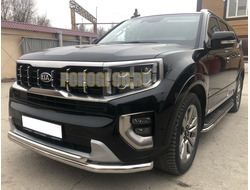 Защита переднего бампера двойная d60/42 для для Kia Mohave (2021-...)