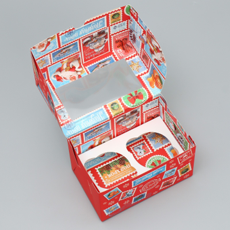 Коробка на 2 капкейка «Почта Счастья», 16 × 10 × 10 см