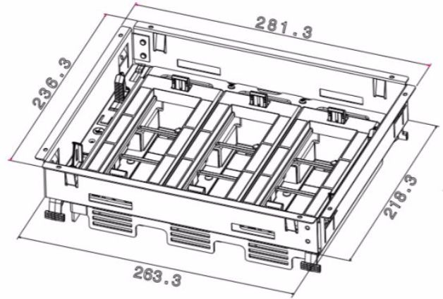 Размеры комплекта горизонтального суппорта напольной коробки 18 модулей Legrand 088021
