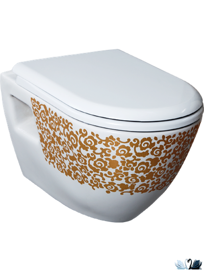 Чаша унитаза CREAVIT Terra TP325-11CB00E-CA00 с декором золото Цветы, подвесная