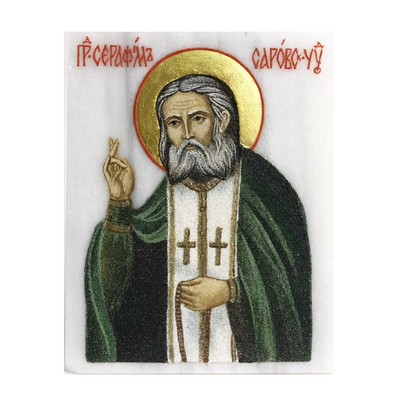 Икона с каменной росписью на мраморе, разные лики