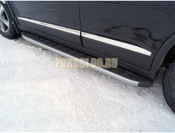 Пороги алюминиевые с пластиковой накладкой (карбон серебро) 1720 мм ТСС для Haval M6 2023-
