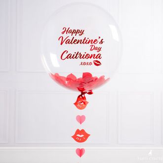 Баблс с красным конфетти "Happy Valentine's Day ___xoxo!"