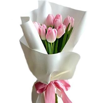 9 нежно розовых тюльпанов