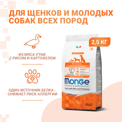 Monge Dog Speciality Line Monoprotein (Монж) для щенков всех пород, из утки с рисом и картофелем 2,5 кг