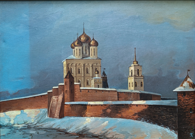 "Церковь Петра и Павла в Кожевниках. Новгород" холст масло 1990-е годы