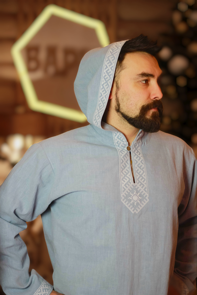 Рубаха с капюшоном «Утро Сварога» небесная