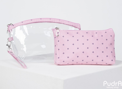 Набор косметичек 2 в 1 Корона, отдел на молнии с ручкой, розовый