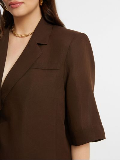 Жакет летний с коротким рукавом, коричневый