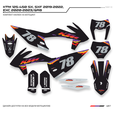 Наклейки на мотоцикл KTM 125-450 SX, SXF 2019-2022, EXC 2020-2023/GR8 #5881-5