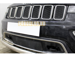 Защита радиатора Jeep Grand Cherokee (WK2) IV 2018- рестайлинг (Laredo, Limited) black верх PREMIUM (7 частей)