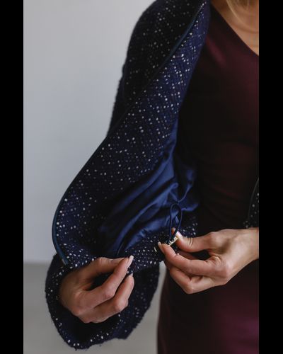 Шерстяной бомбер из твида (темно-синий)