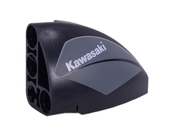 Technic, Panel Curved 5 x 3 x 2 Corner Quarter Ellipse, Left with White  Kawasaki  on Dark Bluish Gray Background Pattern, Black (2438pb002 6493022)