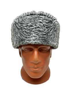 Шапка-Ушанка из серого отборного Каракуля с кожей.