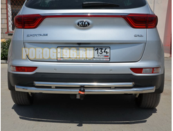 Защита заднего бампера двойная d60/42 для Kia Sportage 2016-2018
