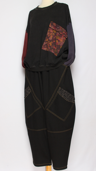 Джинсы "Яркие строчки карманы" черные р.48-54