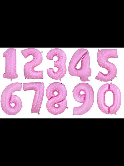 Цифра фольгированная с гелием Розовая с сердечками 102см