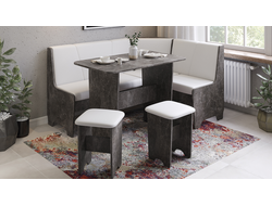 Кухонный уголок «Техас» Исп.1 Ателье темный/Экокожа белая