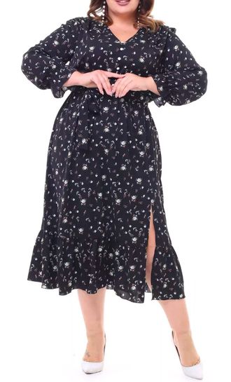 Элегантное платье-рубашка  Арт. 18121-7830 (Цвет черный) Размеры 50-64