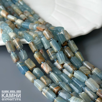 Голубой кальцит угловатые цилиндры фри-форм 6,4-10,2Х6,6-11,1 мм, цена за нить 20 см