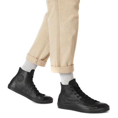 Кожаные кеды Конверс черные высокие 135251C с чем носить фото