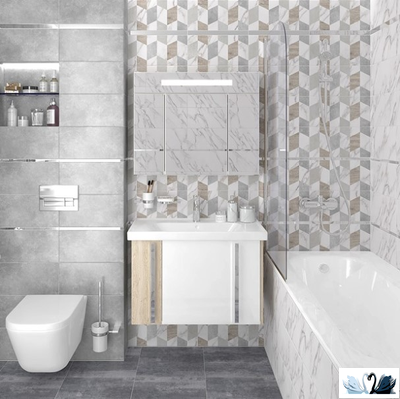 Плитка Laparet Blanco белая мозаика 08-00-01-2678 20х40 см. Соединение в интерьере мрамора и бетона