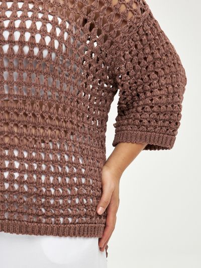 Джемпер-сетка вязанный с рукавом 3/4, цвет- мокко, терракот
