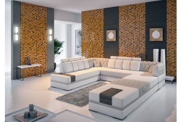 Стеновая панель из массива дуба "Соты" (артикул 1030-ST) в интерьере гостиной