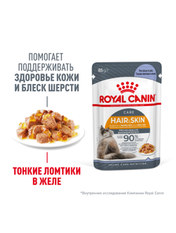 Royal Canin (Роял Канин) Hair & Skin care Влажный корм (пауч) для для взрослых кошек для здоровья кожи и красоты шерсти, кусочки в желе, 85 г