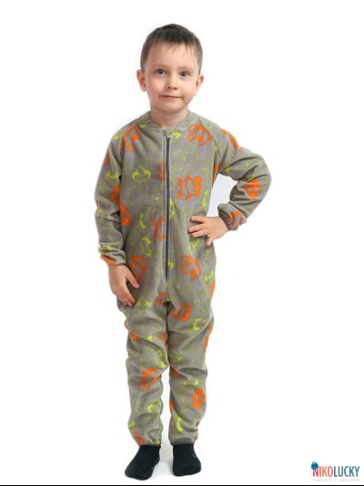 Комбинезон 180726, цвет серый принтованный флис(антипиллинг) размер 24/рост 80