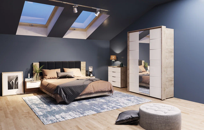 Шкаф Джулия трёхдверный с порталом шкафа, крафт серый, белый глянец