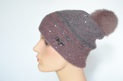 Шапка Vizio Италия с помпоном 5117 темно - розовая