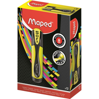 Маркер выделитель текста Maped ultra soft мягкий наконечник, 1-5мм, жёлтый