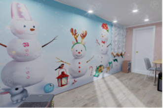 НФ-00003260 Занавес для сцены &quot;Три снеговика&quot; (2,9*5,4м)